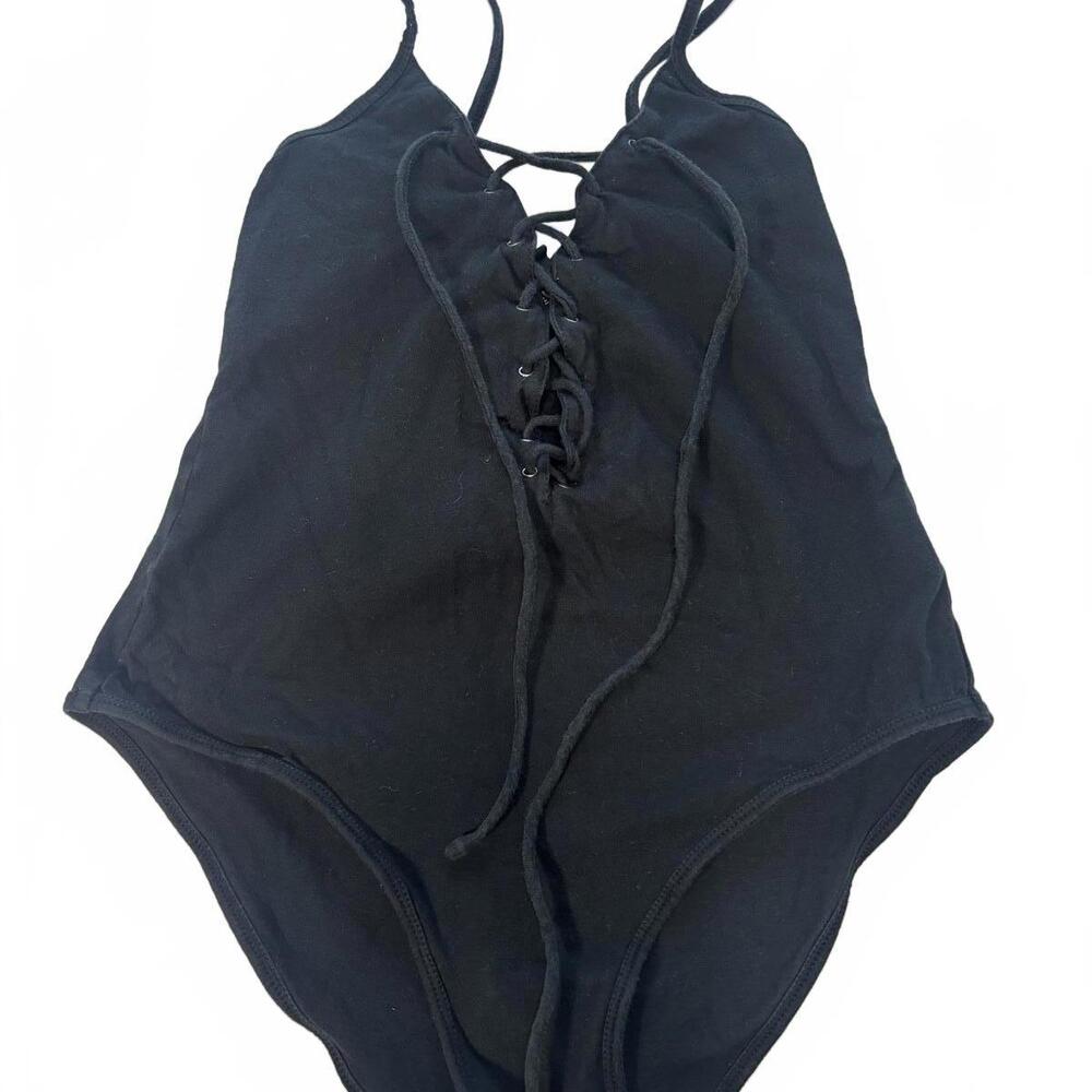 Stylish Motel Black Lace-Up One-Piece Swimsuit